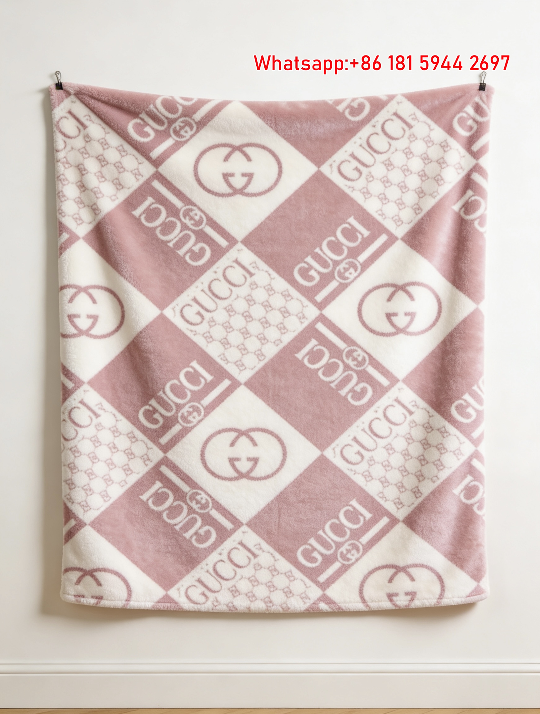 Gucci Pink White Checkerboard GG Monogram Flannel Blanket Pastel Wall Decor throw blankets IMG_2596